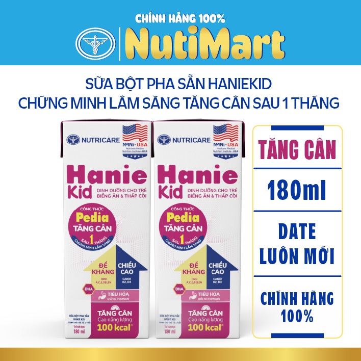 Sữa công thức pha sẵn Hanie Kid Nutricare dinh dưỡng cho bé biếng ăn và thấp còi