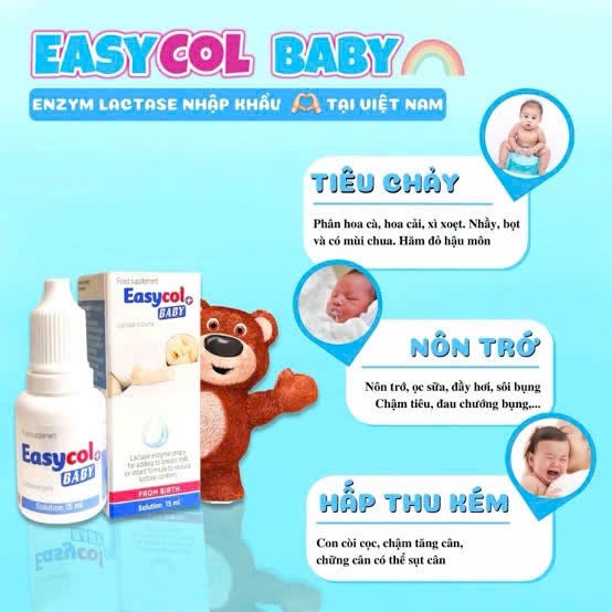 EASYCOL BABY 15 ml, Bổ sung Enzyme Lactase cho bé, hỗ trợ bé bất dung nạp Lactose.