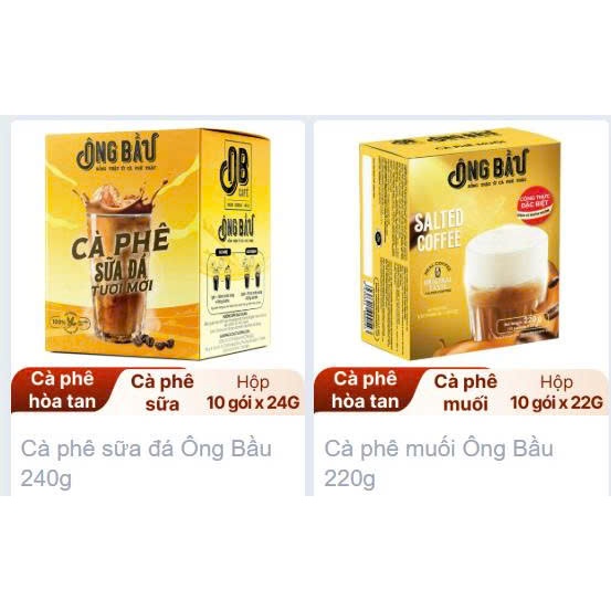 Cà Phê Muối /Cafe sữa/cafe dừa Hòa Tan Ông Bầu 220g/240g