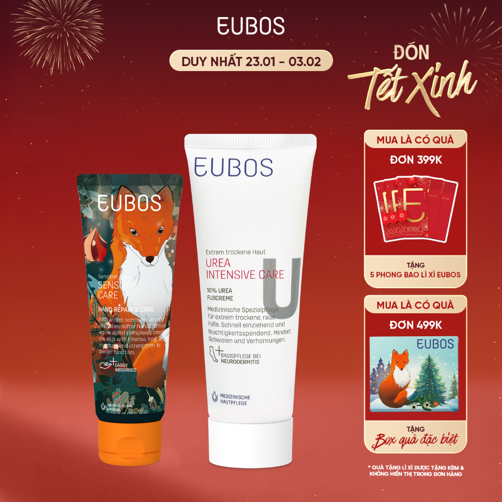 Combo Kem Dưỡng Da Tay EUBOS 75ml Và Kem Nứt Gót Dưỡng Da Chân UREA 10% Foot Cream 100ml Dưỡng Ẩm
