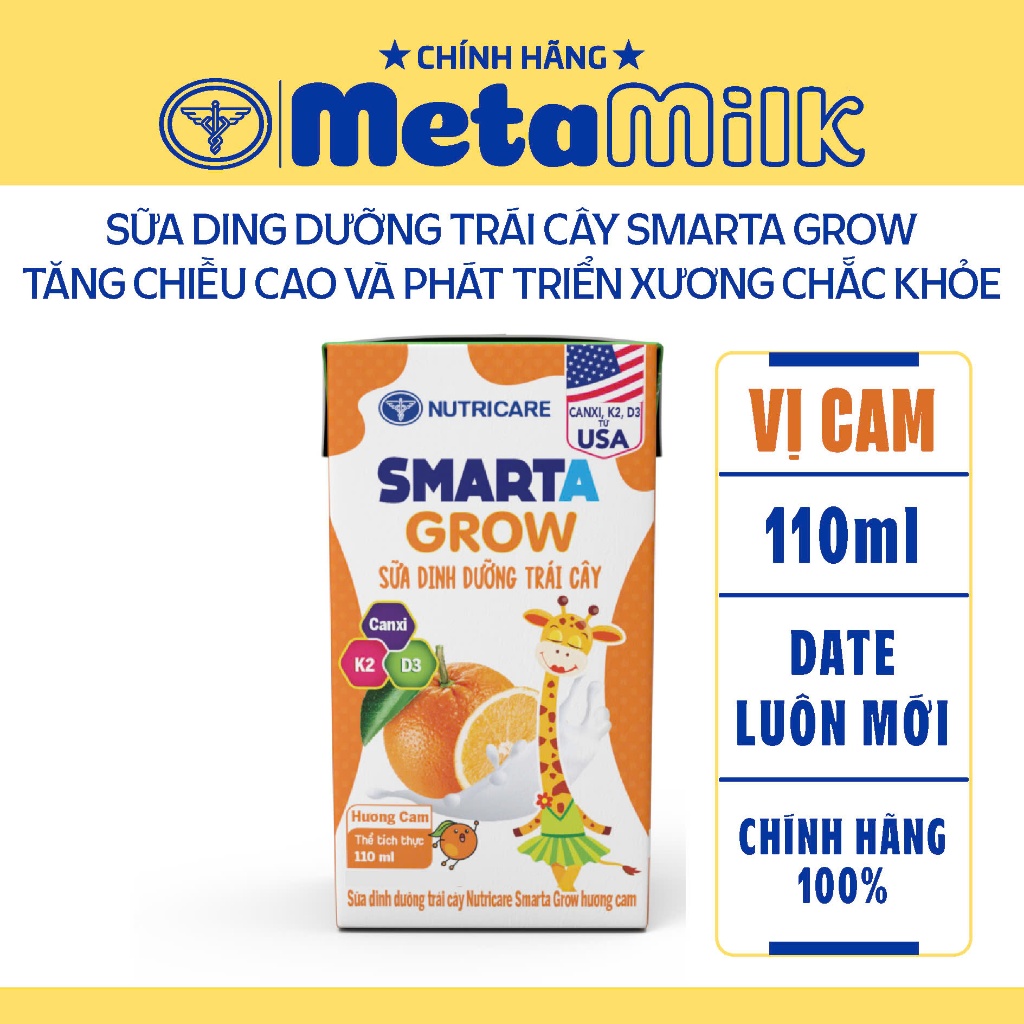 Thùng sữa dinh dưỡng trái cây Smarta Grow Nutricare dinh dưỡng cho trẻ thấp còi (110ml x 48 hộp)