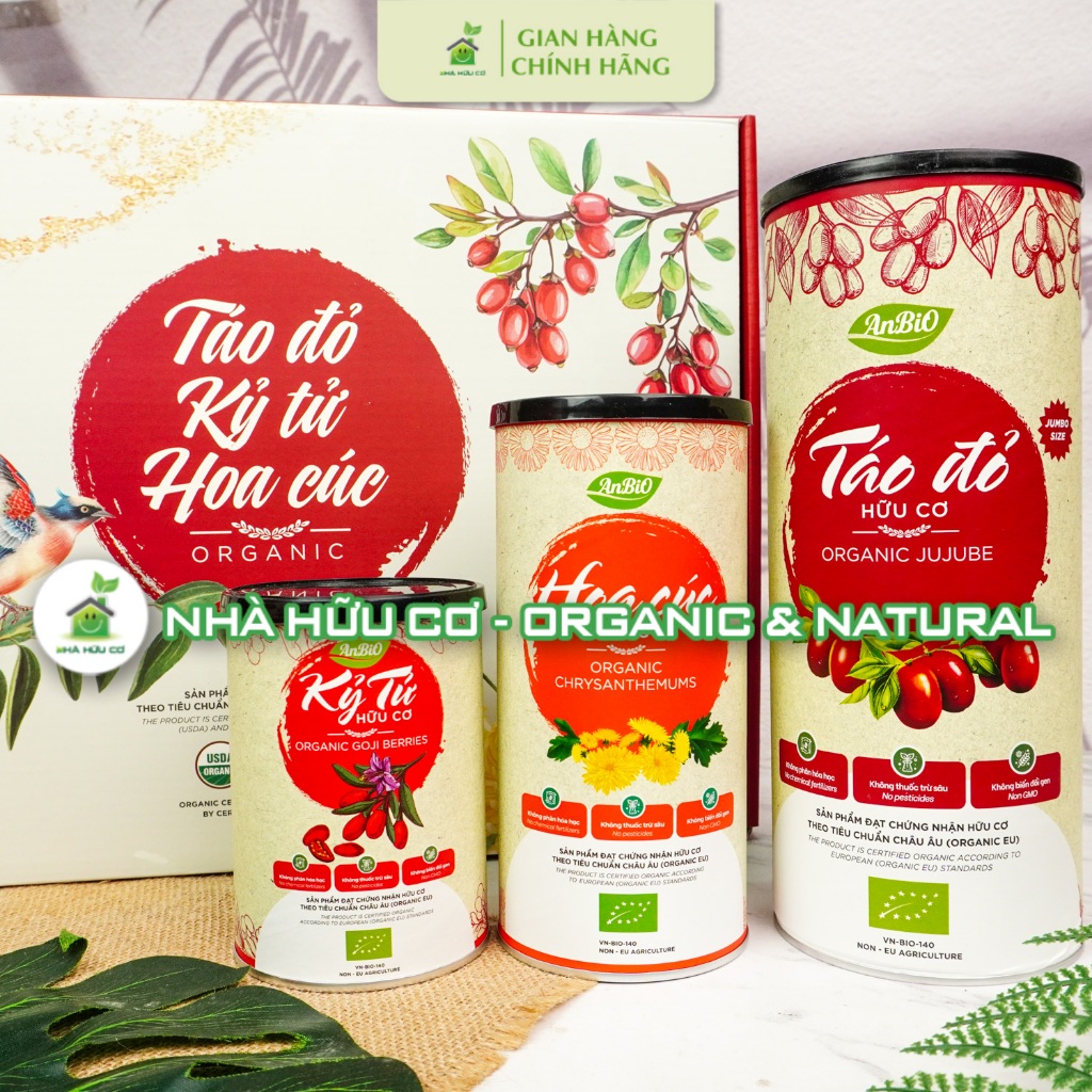 Táo đỏ, kỷ tử, trà hoa cúc hữu cơ  ANBIO - Set quà tặng sức khỏe tinh tế, ý nghĩa