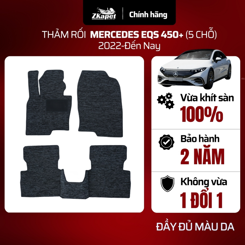 Thảm Lót Sàn Rối Cước Ô Tô Mercedes EQS 450+ 2022-Đến Nay 5 chỗ, Chống Bẩn Toàn Diện ZKAPET