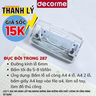 [THANH LÝ BẤM RỈ NHẸ] Dụng cụ bấm lỗ đôi Decorme đục giấy, bấm 2 lỗ phụ kiện dập giấy A4 10 tờ đa năng văn phòng phẩm