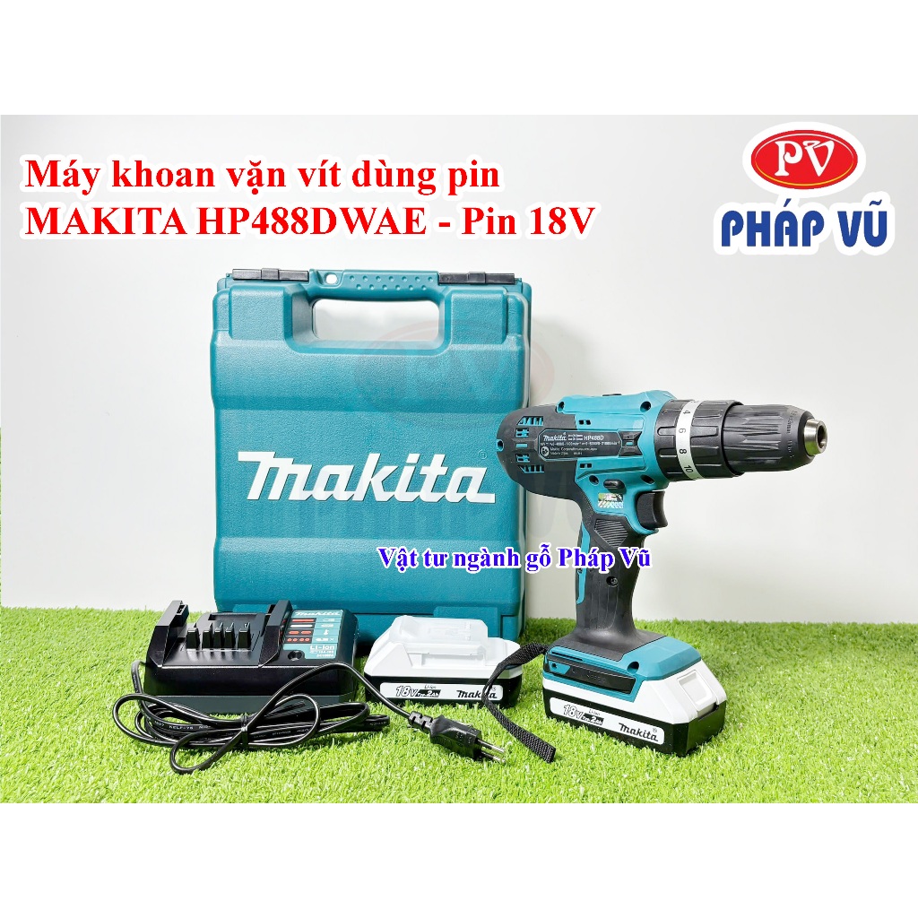 Máy khoan vặn vít dùng pin/máy khoan động lực/khoan búa và vặn vít MAKITA HP488DWAE (Pin 18V)-Ngành 