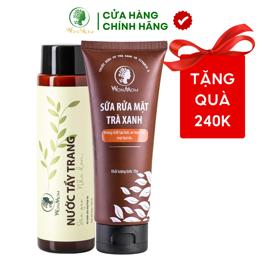 Combo Làm Sạch Da Cơ Bản WonMom ( 1 Nước Tẩy Trang + 1 Sữa Rửa Mặt )