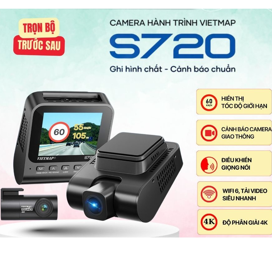 Camera hành trình Vietmap S720 Cam Trước Sau Full HD Kèm 64GB và Vietmap Live Pro