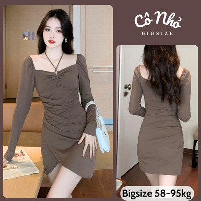 Đầm Body Bigsize Nữ Tay Dài  Đi Tiệc Váy Ngắn Xẻ Tà Vạt Đắp Chéo Sang Chảnh Vải Thun Gân G214