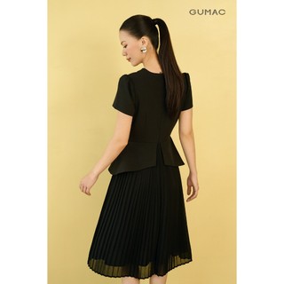 Đầm nữ dáng peplum dập ly GUMAC chất liệu thun kaki đứng form đầm may 2 lớp DE08062