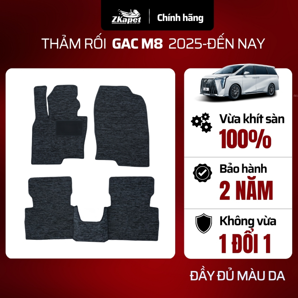 Thảm Lót Sàn Rối Cước Ô Tô Gac M8 2025-Đến Nay 7 chỗ, Chống Bẩn Toàn Diện ZKAPET