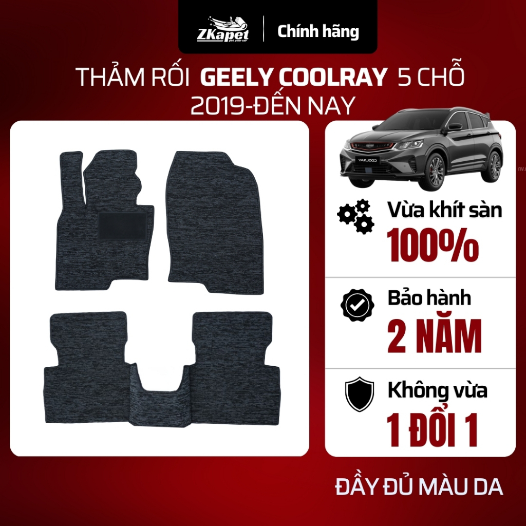 Thảm Lót Sàn Rối Cước Ô Tô Geely Coolray 2019-Đến Nay 5 chỗ, Chống Bẩn Toàn Diện ZKAPET
