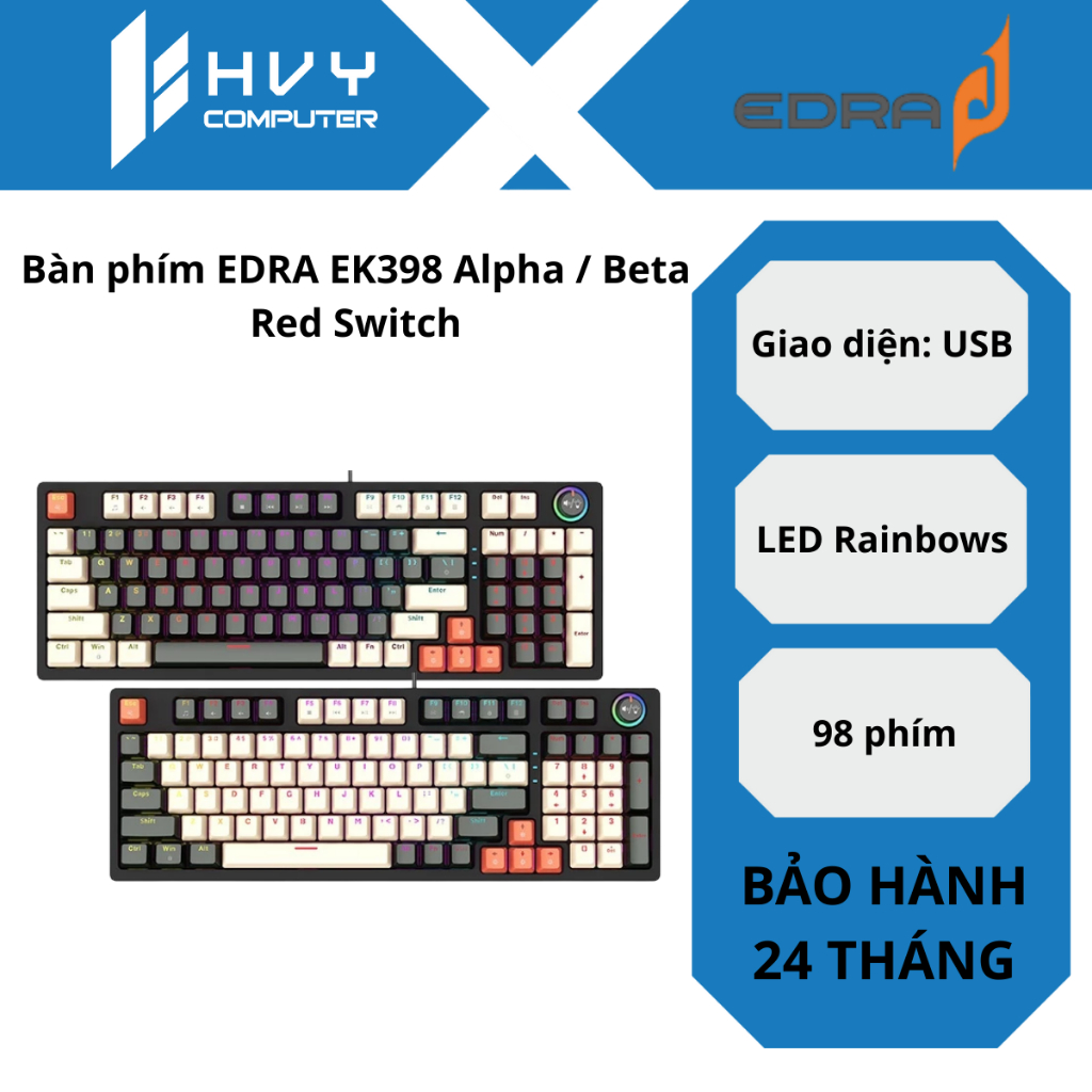 Bàn phím EDRA EK398 Alpha / Beta Red Switch - Hàng Chính Hãng