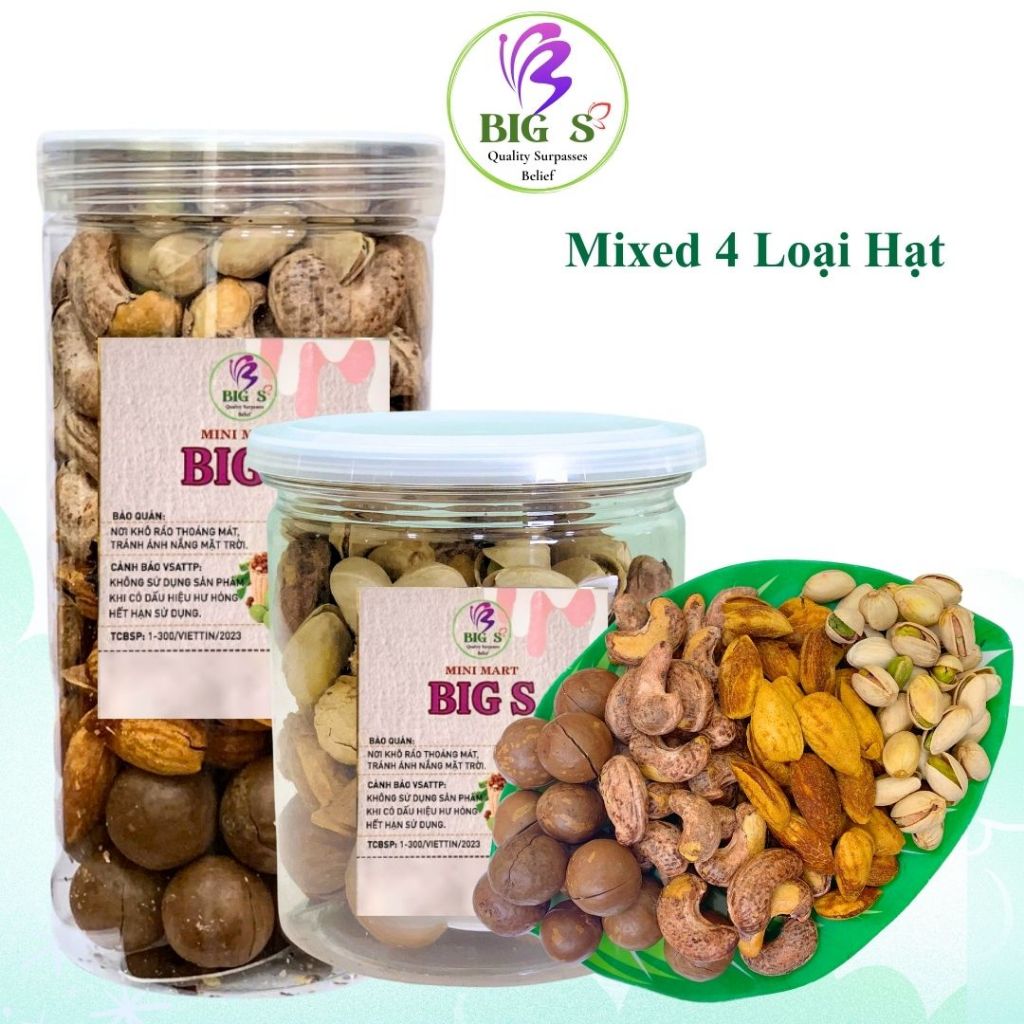 Combo Mix 4 Loại Hạt Hạt Dẻ Cười, Hạt Điều, Hạt Macca, Hạnh Nhân Rang Bơ BigS