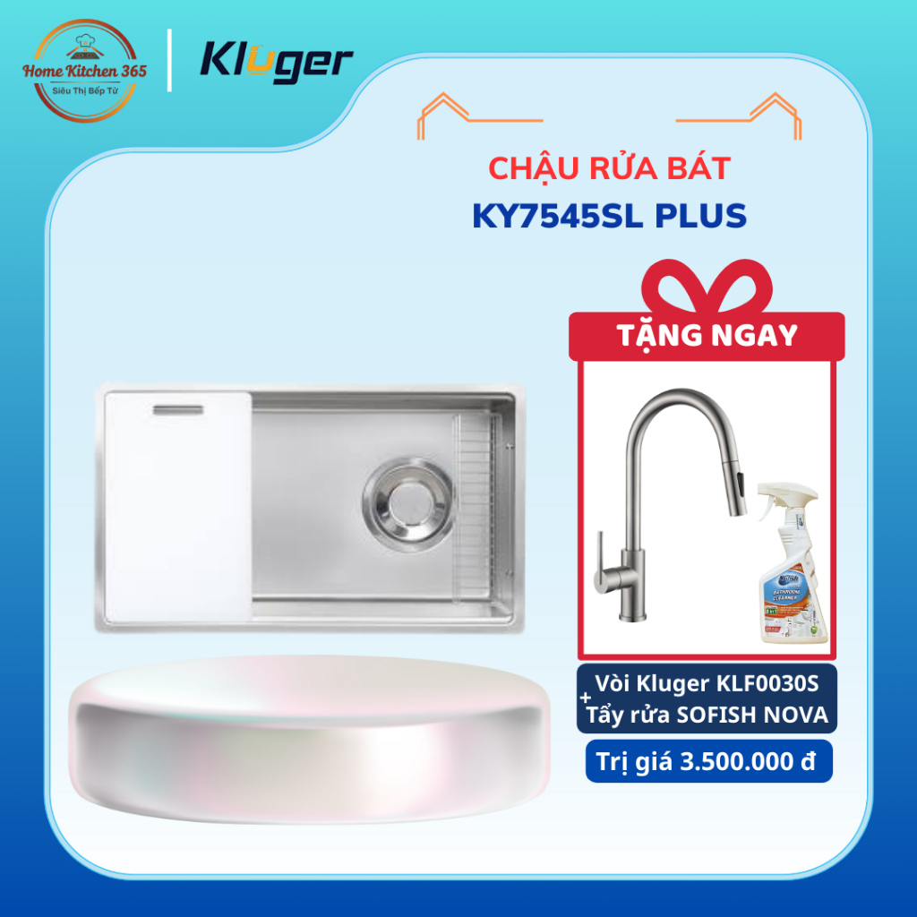 [TẶNG VÒI] Chậu Rửa bát Inox Kluger KY7545SL Plus - Bền Đẹp, Sang Trọng