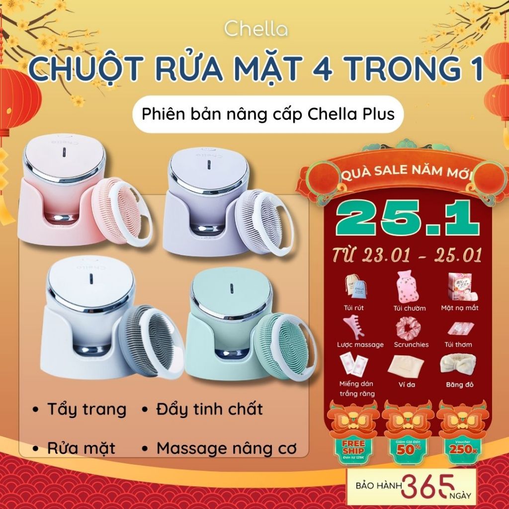 (Chính hãng) Chuột Rửa Mặt Chella 4in1 - Máy Rửa Mặt - Tẩy Trang - Máy Massage Nâng Cơ - Đẩy Tinh Ch