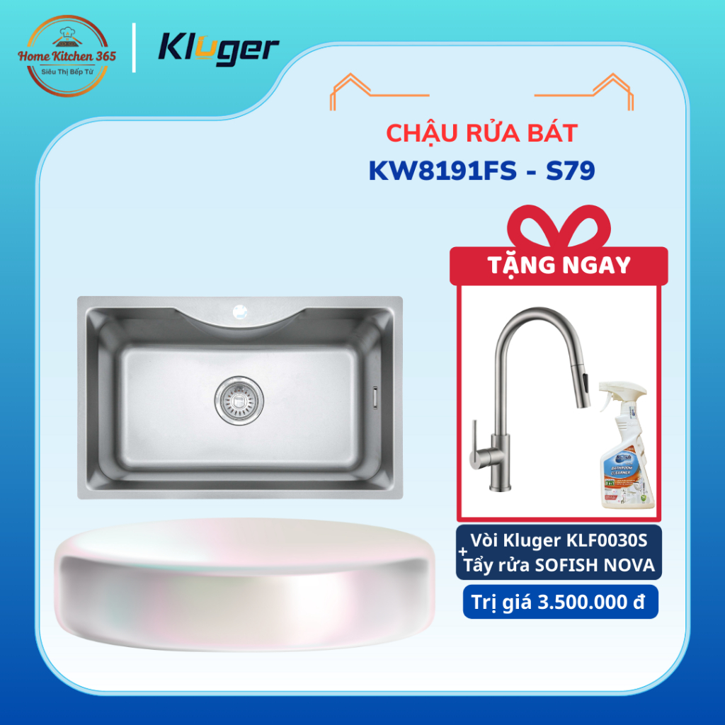 TẶNG VÒI] Chậu Rửa Bát Kluger KW8191FS - S79 Bền Bỉ Theo Thời Gian, Chống Trầy Xước