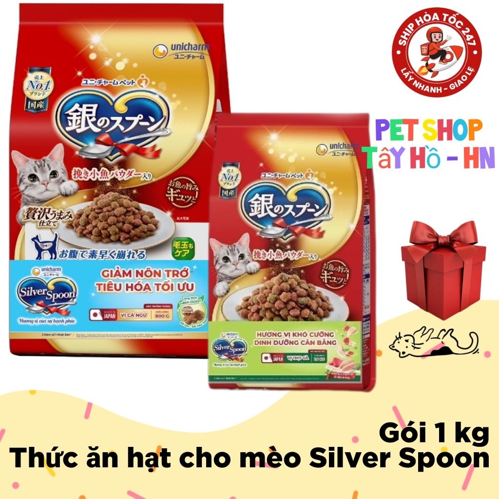 XẢ KHO - GIÁ SỐC - GÓI 1 KG SILVER SPOON - Thức Ăn Hạt Cho Mèo Silver Spoon Cao Cấp Nhật Bản