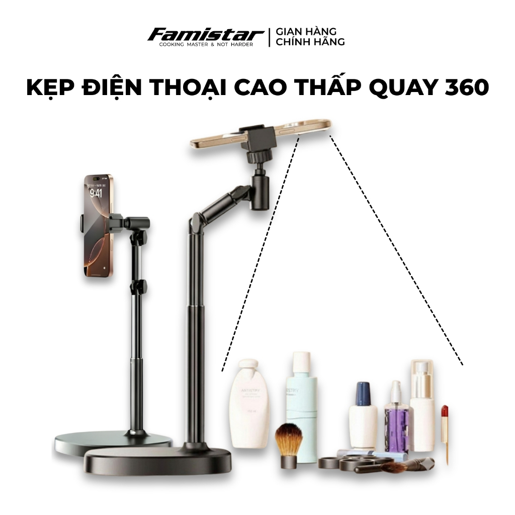 Giá Đỡ Điện Thoại, Nhiều Góc Quay video affliate livestream xoay 360 độ Famistar GD07