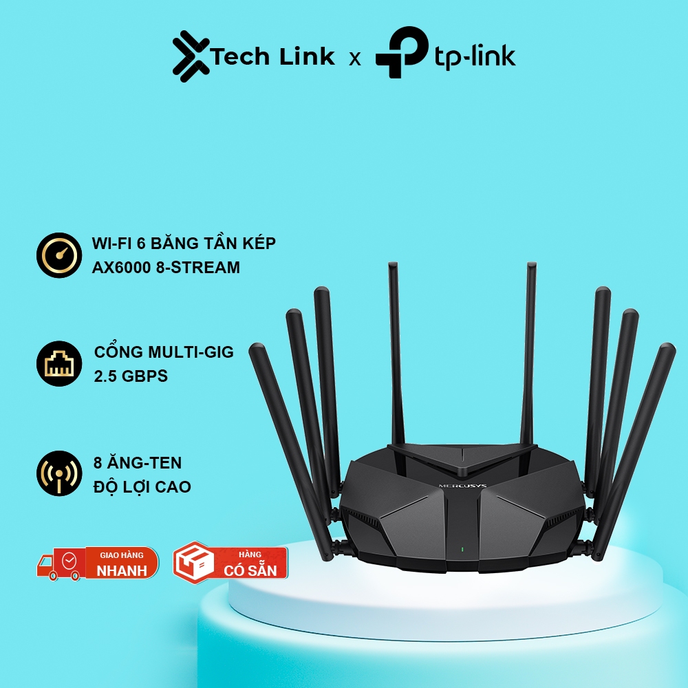 Router Mercusys MR90X Wi-Fi 6 AX6000 – Kết Nối 6000Mbps, 8 Luồng, Cổng 2.5Gbps