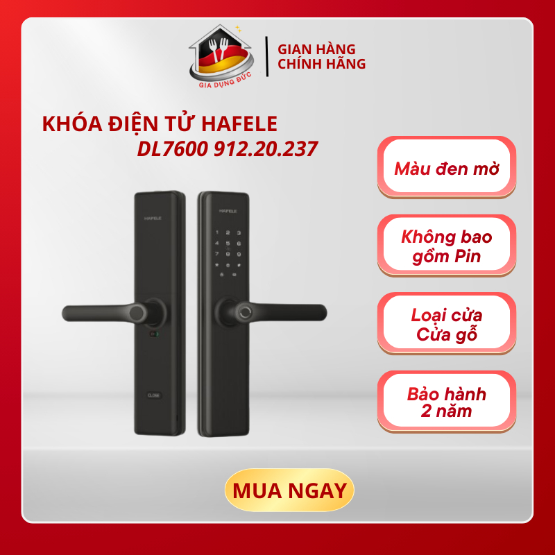 Khóa Điện Tử Hafele DL7600 912.20.237 - Phiên Bản Module Z-Wave - Phù Hợp Cửa Gỗ - HP