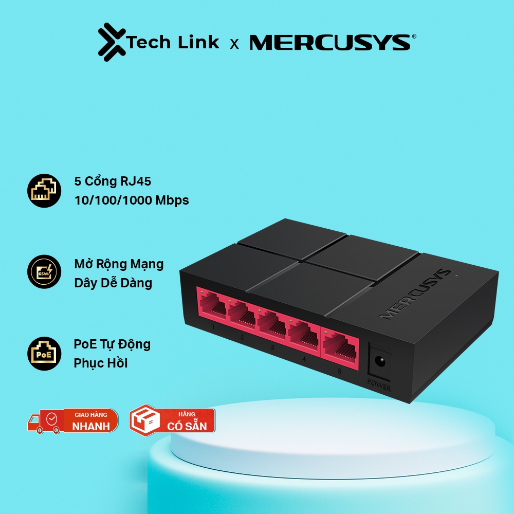 Switch Chia Mạng MERCUSYS MS105G 5 Port Gigabit – Kết Nối Nhanh, Cắm Là Chạy