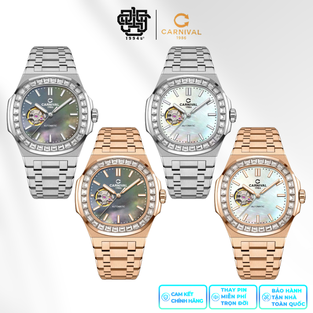 Đồng Hồ Nam Carnival 8128G Viền Đá, Mặt Xà Cừ Hàng Chính Hãng