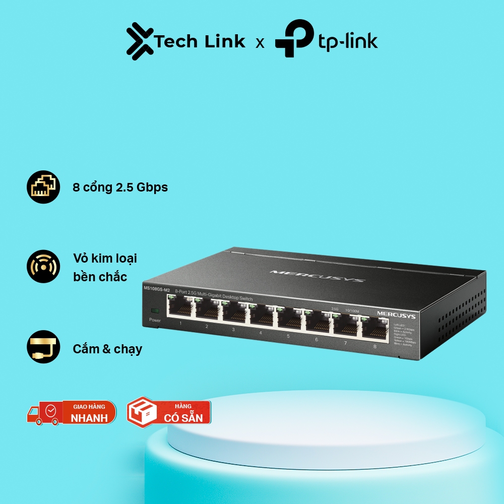 Bộ Chia Mạng Mercusys MS108GS-M2 MS105GS-M2 Chuẩn 2.5G, Vỏ Kim Loại