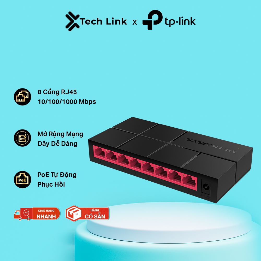 Bộ Chia Mạng Mercusys MS108G 8 Port Gigabit 10/100/1000Mbps – Plug & Play