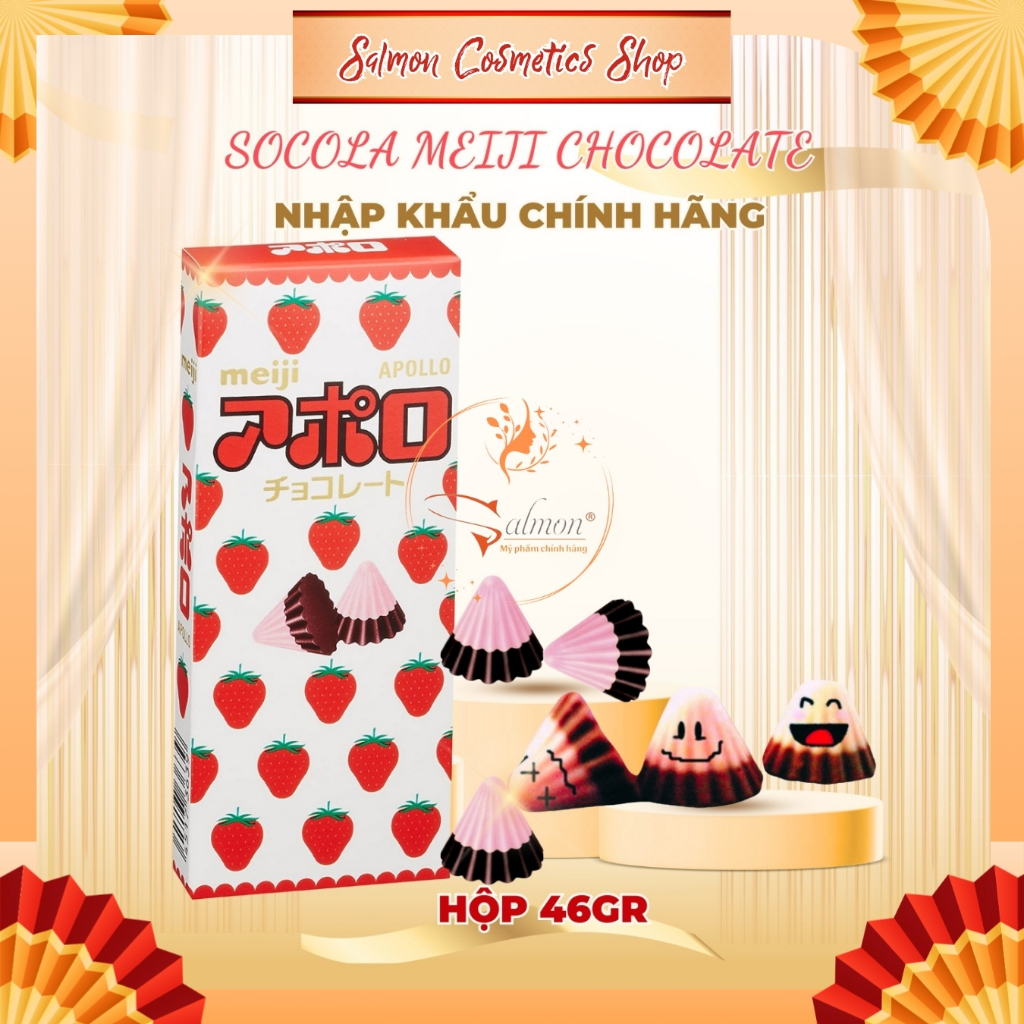 Socola Dâu Hình Nấm MEIJI Apollo Chocolate Hộp 46gr - Nhập Khẩu Từ Nhật - Salmon Shop