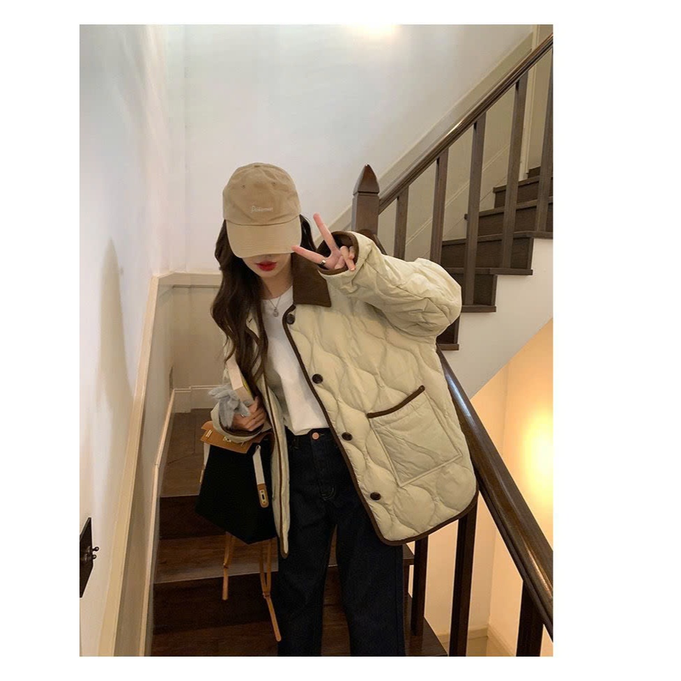 Áo Khoác Chần Bông Jewis Màu Xanh Mint Nhạt Form Rộng Thiết Kế Basic Phong Cách Hàn Quốc - J818