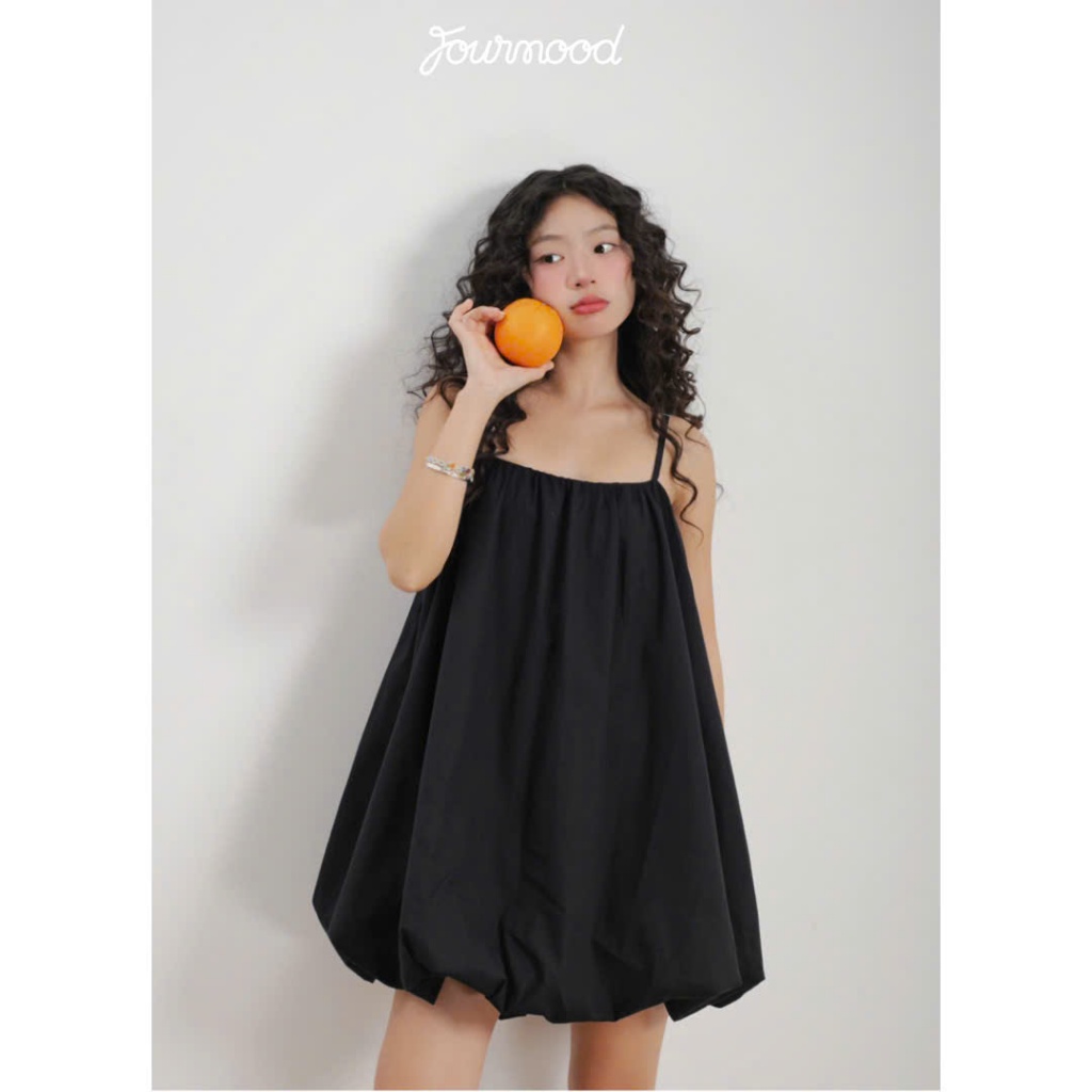 TDT4 - Đầm 2 Dây Form Bí 2 Lớp Có Lót Vải Kate Hàn Màu Đen Trắng Size S/M MINA DRESS