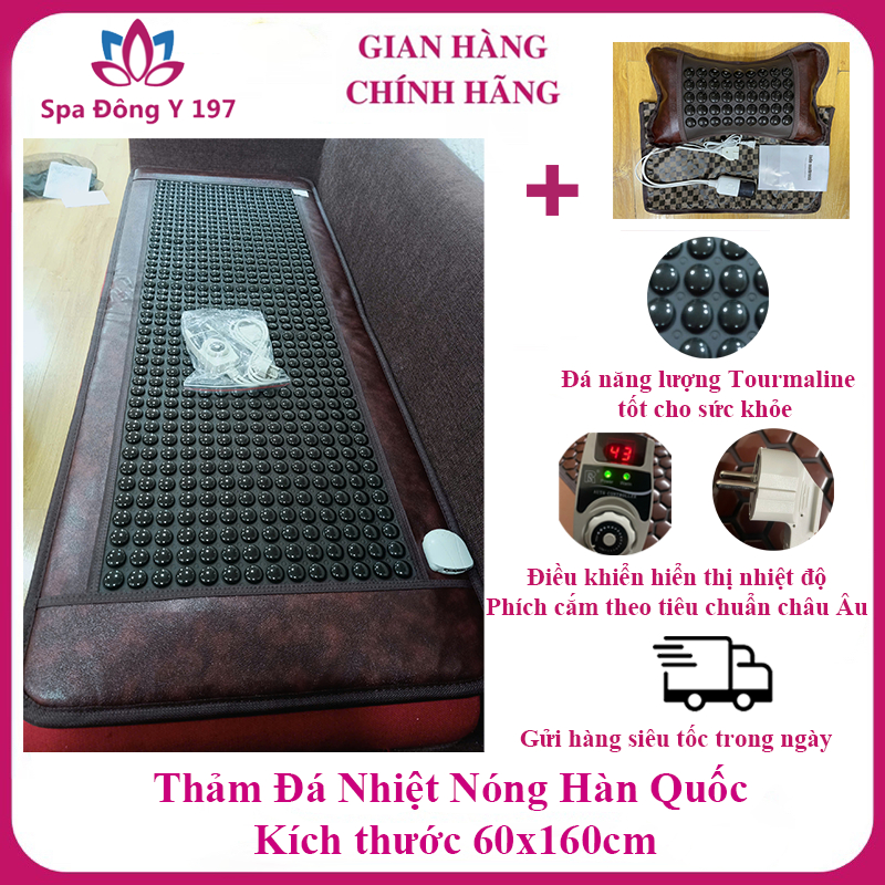 [BH 12 tháng] Combo Thảm Đá Nhiệt Nóng 60x160 cm + Gối Đá Nóng giúp giảm đau lưng, đau nhức toàn thâ