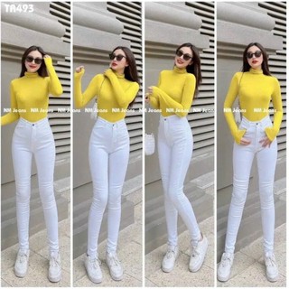 quần jean cạp cao co giãn 4 chiều 3 màu: đen, trắng, kem (size 35-90kg)