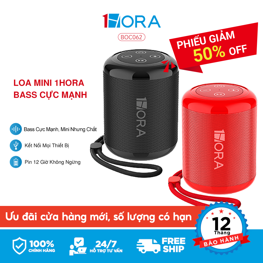 Loa Bluetooth Mini 1HORA Bass Cực Mạnh, Pin Trâu, Hỗ Trợ Đa Kết Nối Thẻ Nhớ/USB/AUX Pin Khủng 12 giờ