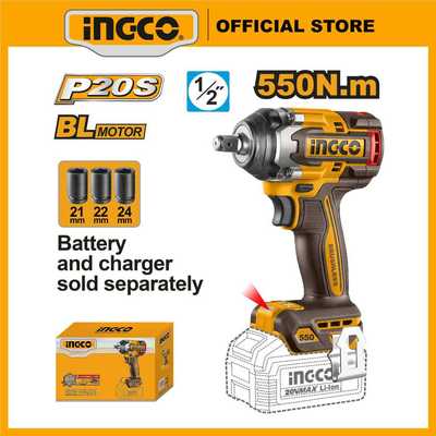 Thân máy siết bu lông 550Nm [ NEW mode Ai ] motor không chổi than dùng pin 20V INGCO CIWLI20551 (body không kèm pin sạc)