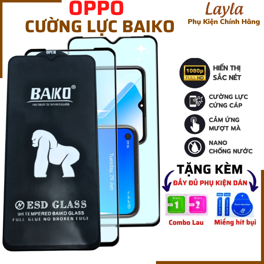 Kính Cường Lực Oppo A57 A57 5G A77s - Full Keo - Full màn HD - Chống Trầy Baiko