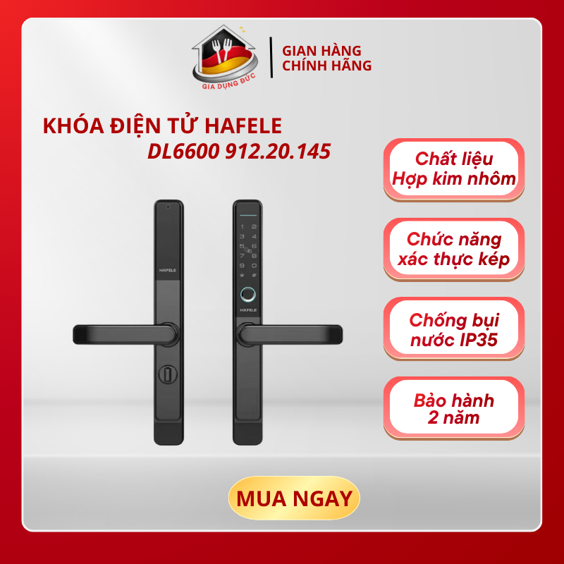 Khóa Điện Tử Cửa Nhôm Hafele DL6600 912.20.145 - Xác Thực Kép - Tiêu Chuẩn Chống Bụi Nước IP35 - HP