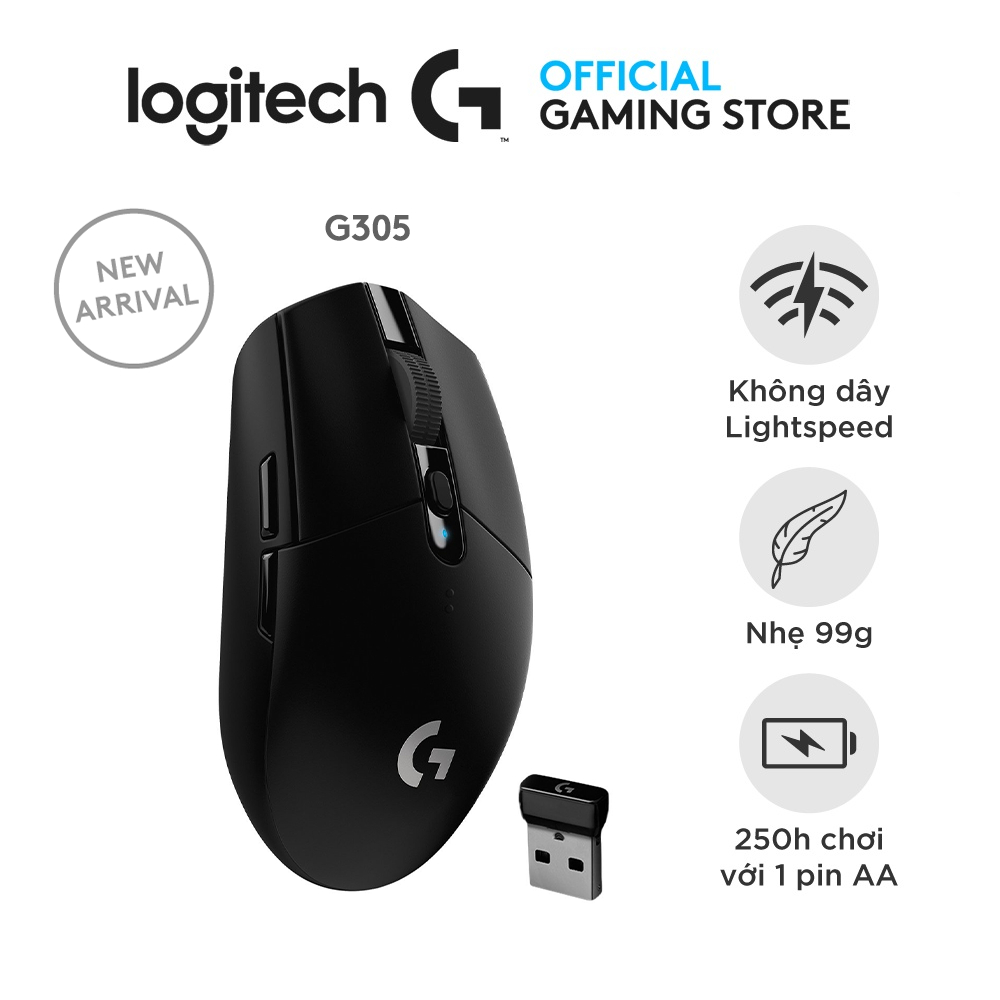 Logitech G305 LIGHTSPEED Wireless Gaming Mouse - Hero 12.000DPI Sensor, 6 Programmable Buttons