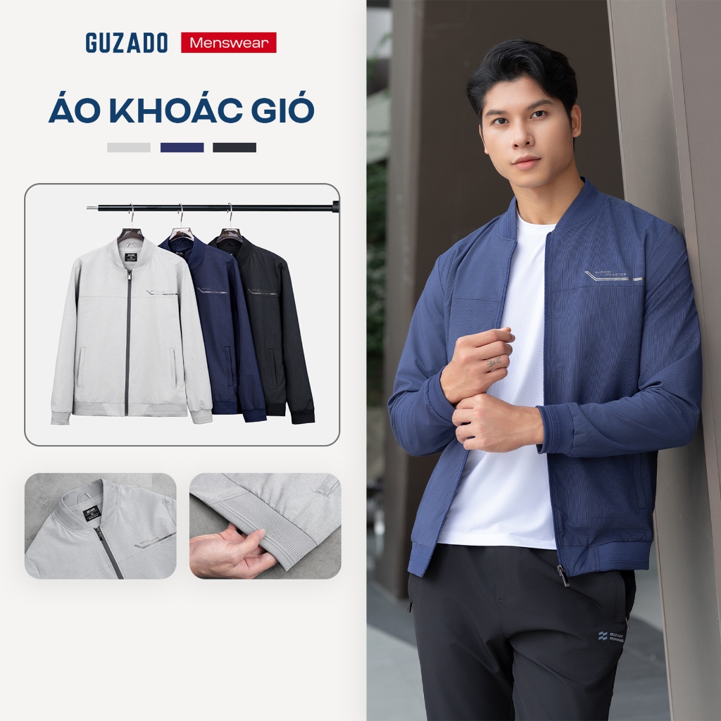Áo Khoác Gió Nam GUZADO Kiểu Bomber Trẻ Trung Thể Thao Cản Gió Giữ Ấm Tốt GAG03