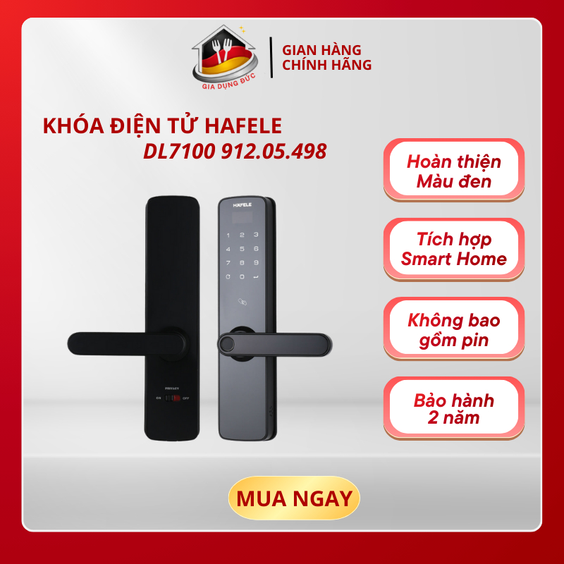 Khóa Điện Tử Hafele DL7100 912.05.498 - 4 Phương Thức Mở - Xác Thực Kép Bảo Mật Cao - HP