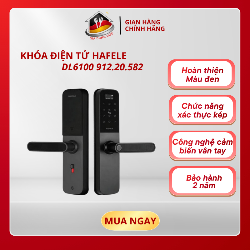 Khóa Điện Tử Hafele DL6100 912.20.582 - Đa Dạng Phương Thức Mở Khóa - Bảo Hành 2 Năm - HP