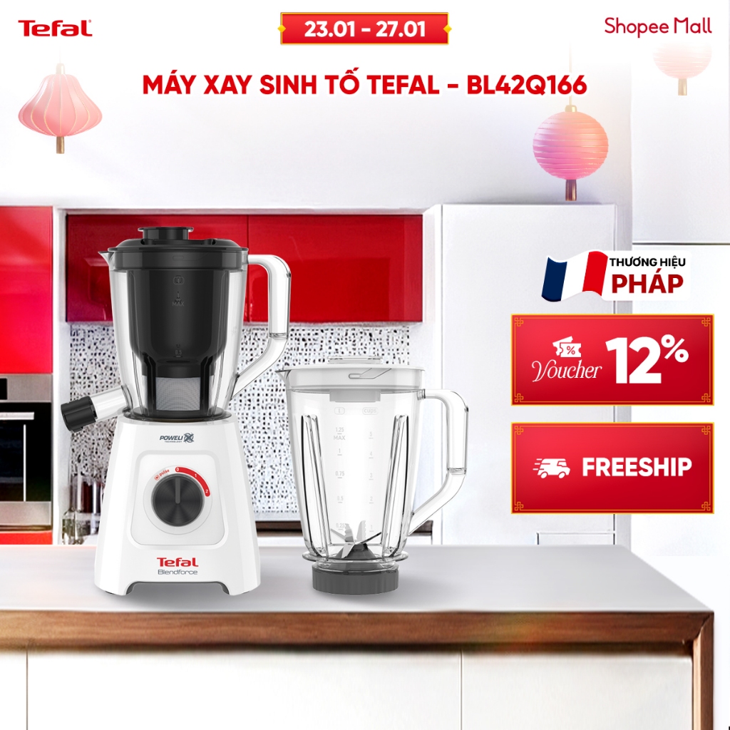 Máy xay sinh tố Tefal BL42Q166 - 2 L, Trắng Đen, 600W, Ép trái cây và Xay sinh tố