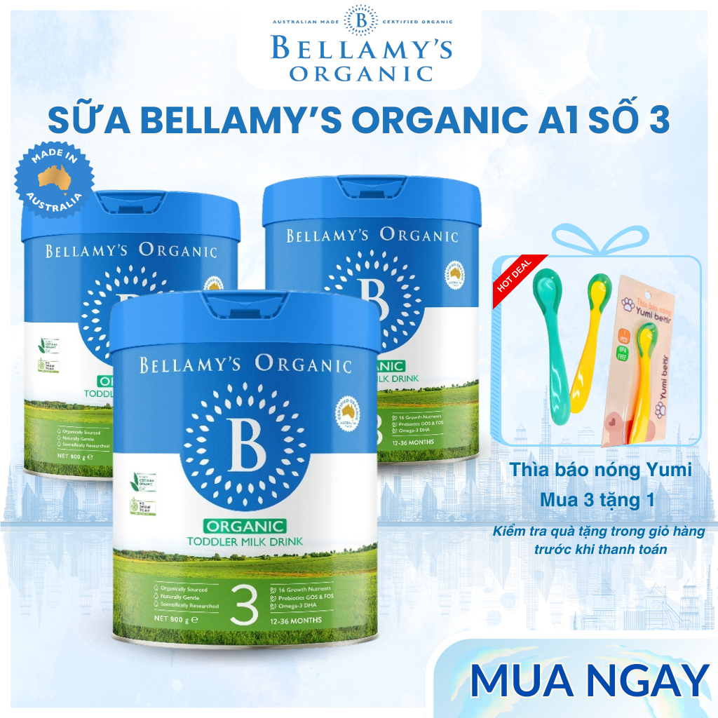 Sữa Bellamy Organic A1 Số 3 - Thùng 3 Lon 8HMO Úc - Tăng cường Miễn Dịch Cho Bé - BELLAMY'S ORGANIC