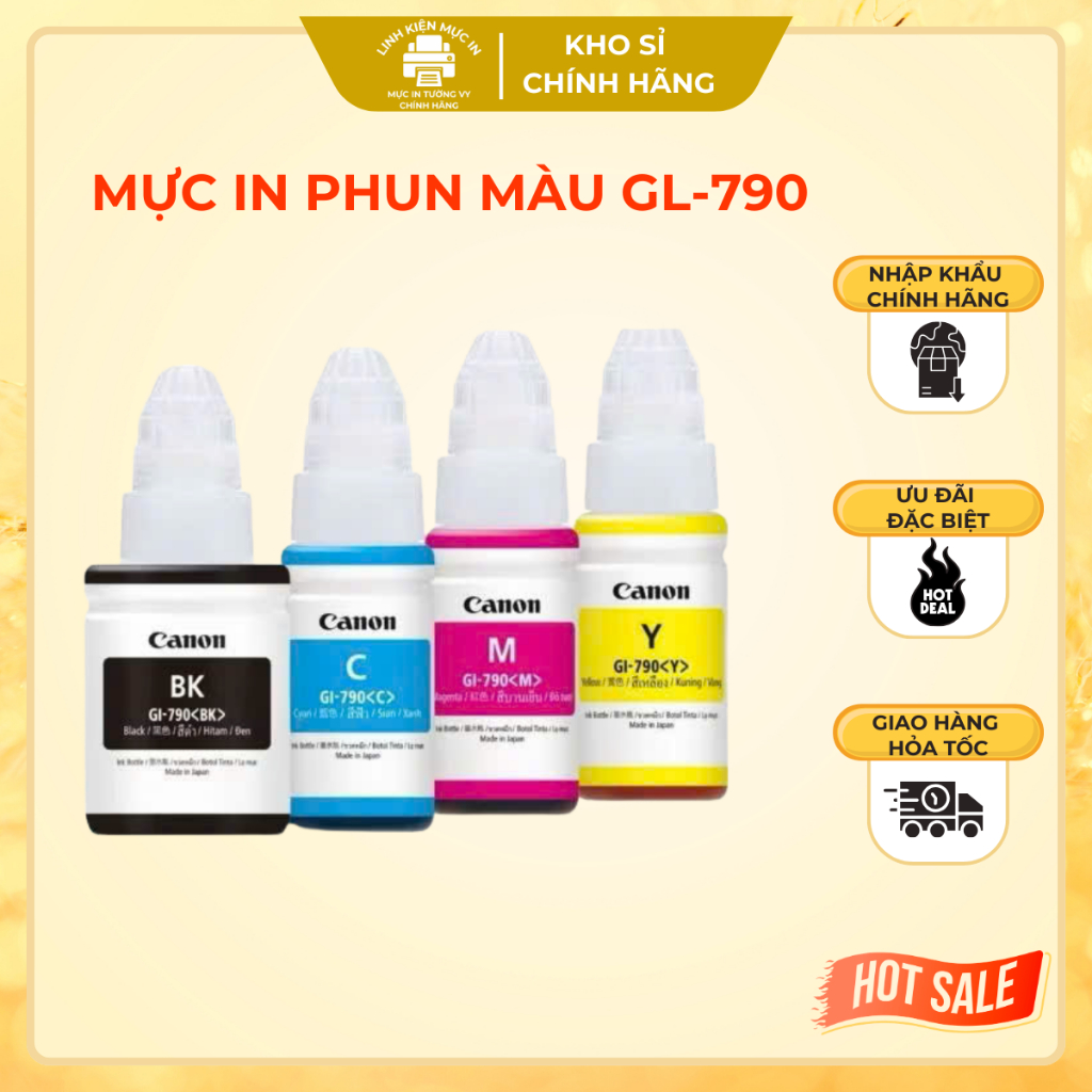 Mực in phun Canonn G1000, G1010, G2010, G3010, G2000, G3000 4 màu BK-Y-M-C(GL-790) chất lượng