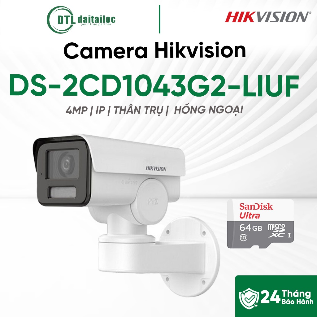 Camera Hikvision DS-2CD1043G2-LIUF (4MP/IP/THÂN TRỤ/HỒNG NGOẠI) | Chính Hãng | Bảo Hành 24 Tháng