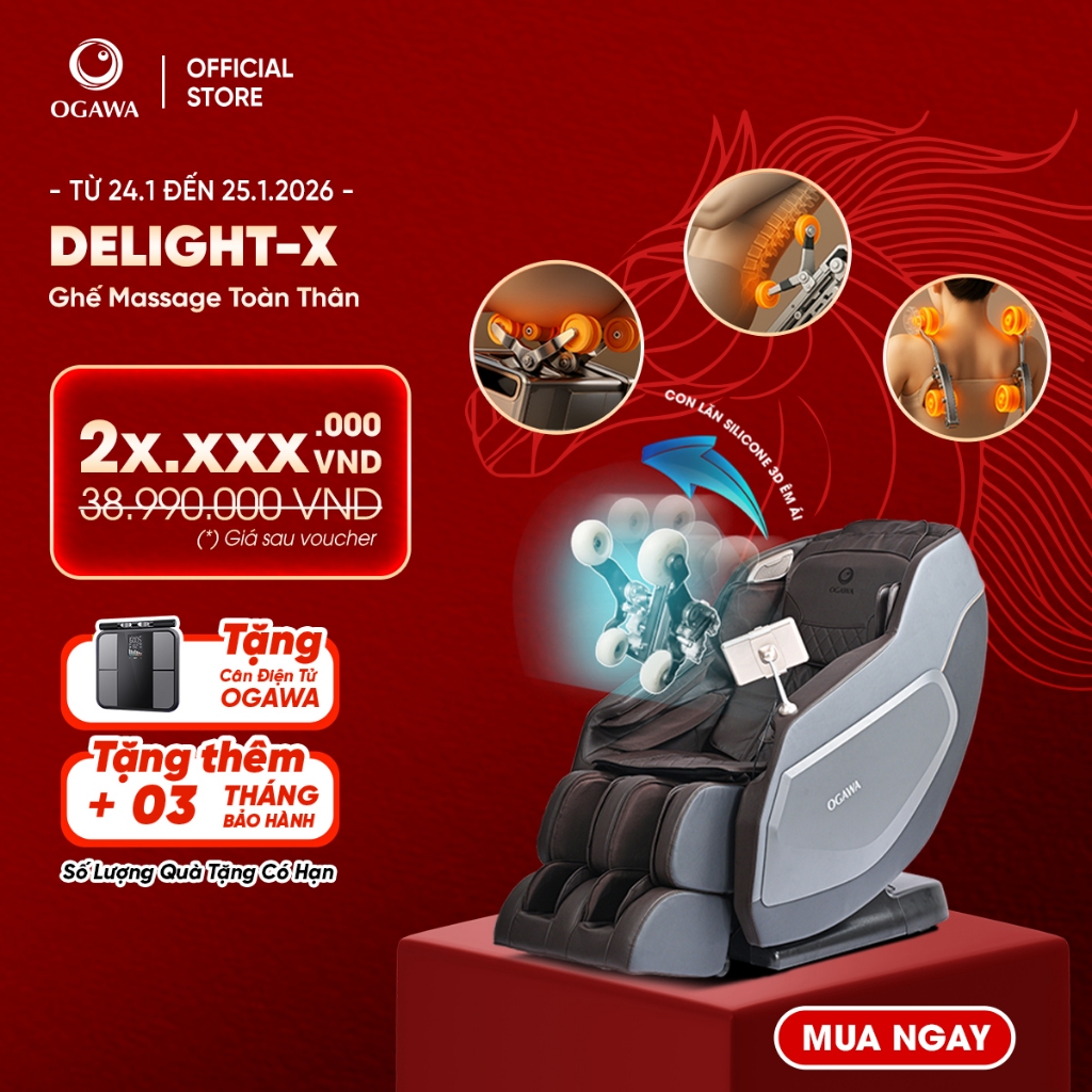 Ghế massage toàn thân OGAWA Delight X- Trục SL Track, con lăn lòng bàn chân và bắp chân