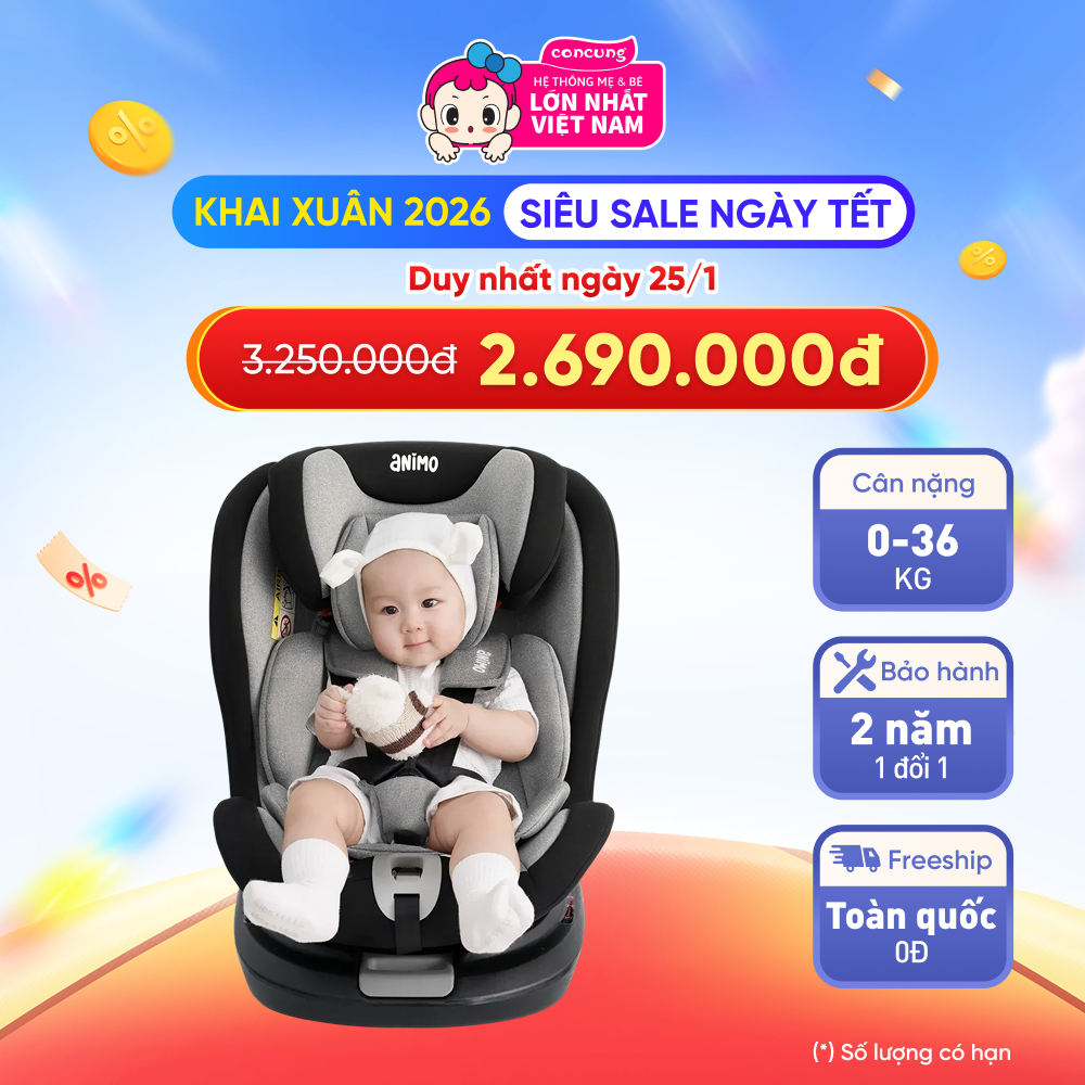 Ghế ngồi ô tô Animo OneFit Isofix 360 (0-36kg, R44, CS008, Stone Gray)