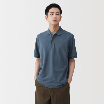[26SS] MUJI Áo Polo Nam Vải Pique Washed Tay Ngắn