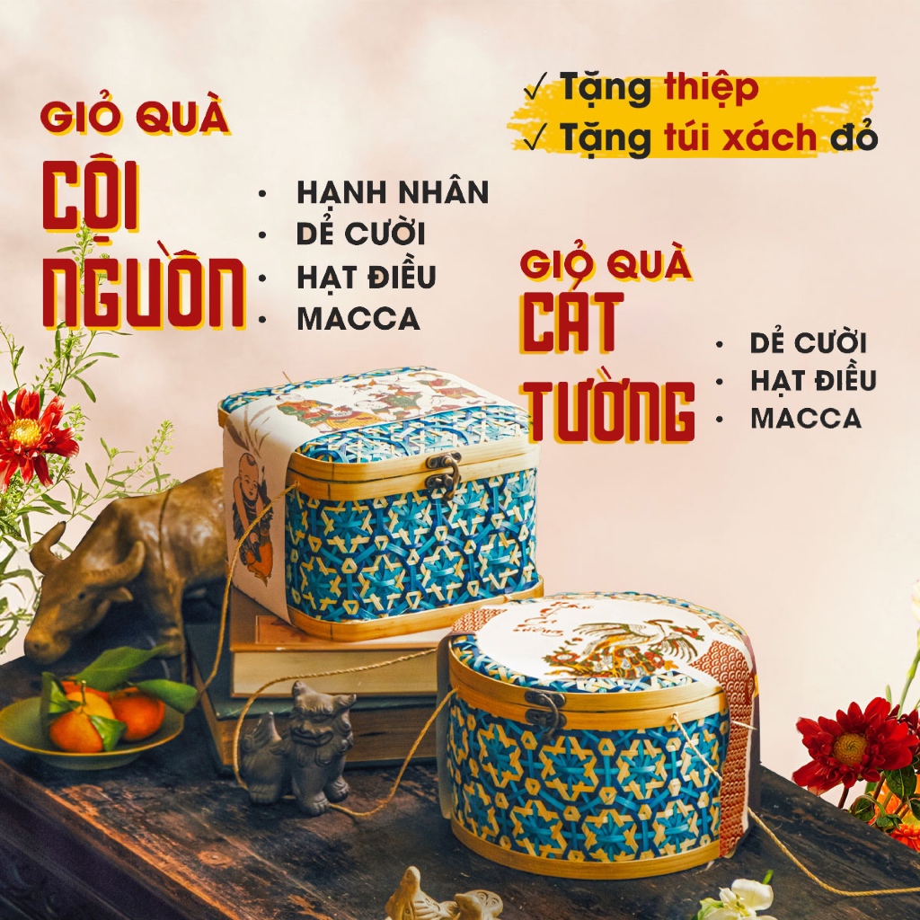 Giỏ quà lưu niệm Mây tre đan tinh tế, hạt dinh dưỡng tốt cho sức khỏe, quà tặng kỷ niệm - La'zen