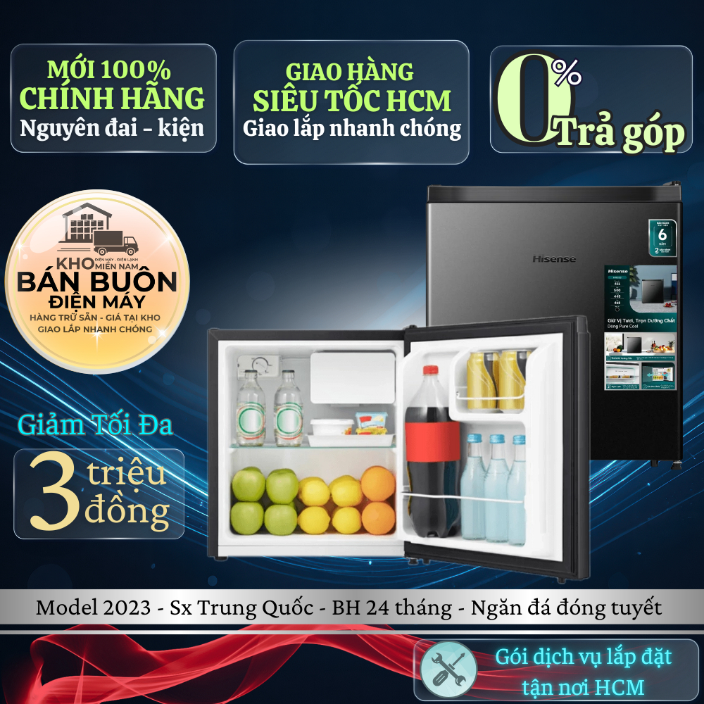 HR05DB Tủ lạnh mini Hisense 45L nhỏ gọn, tiết kiệm điện, ngăn đông riêng (có đóng tuyết) HR05DB